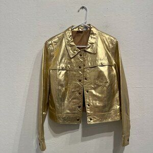 Metallic gold 100% LEATHER JACKET – vintage